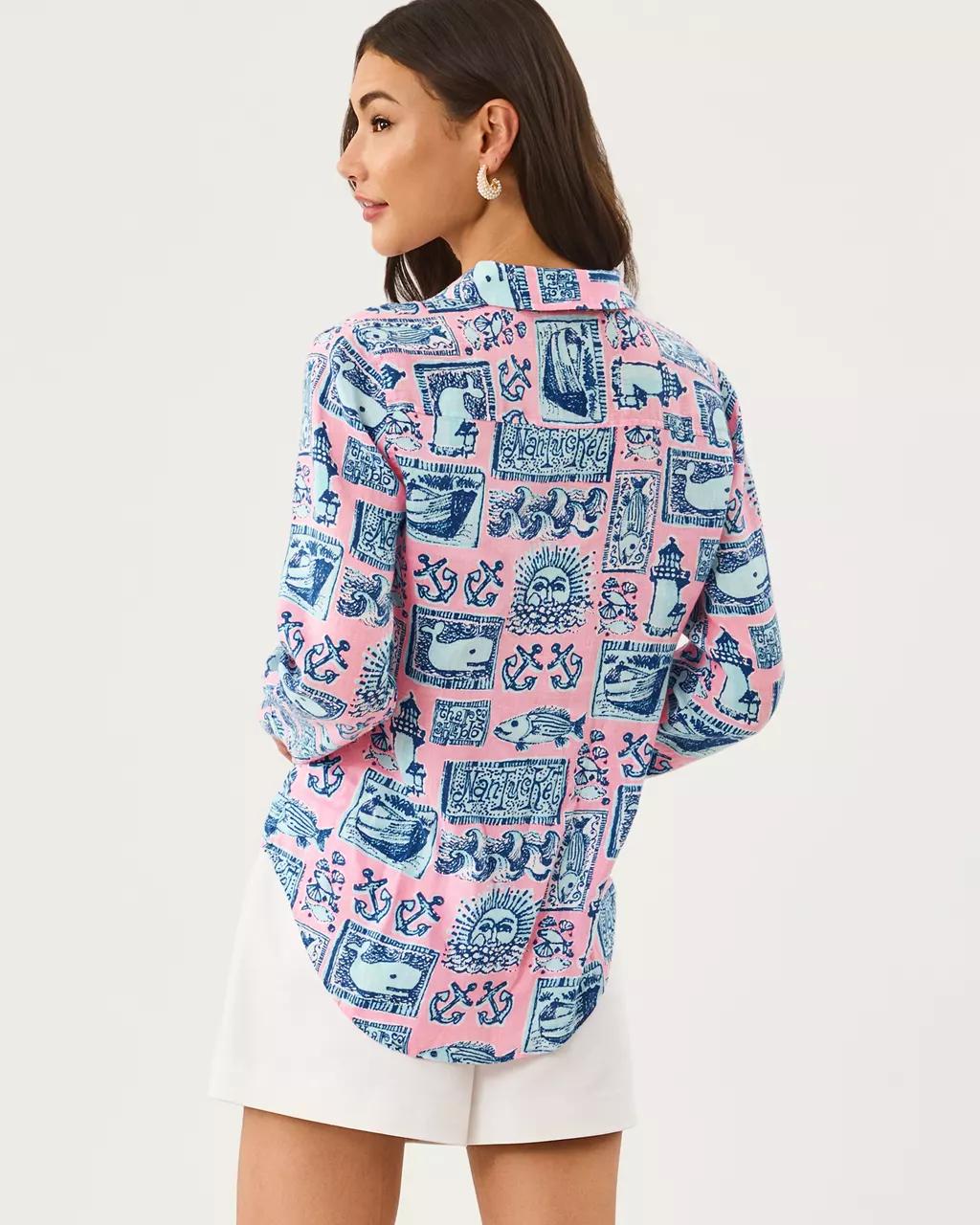 Lilly Pulitzer - Sea View Linen Button Down Shirt - Conch Shell Pink