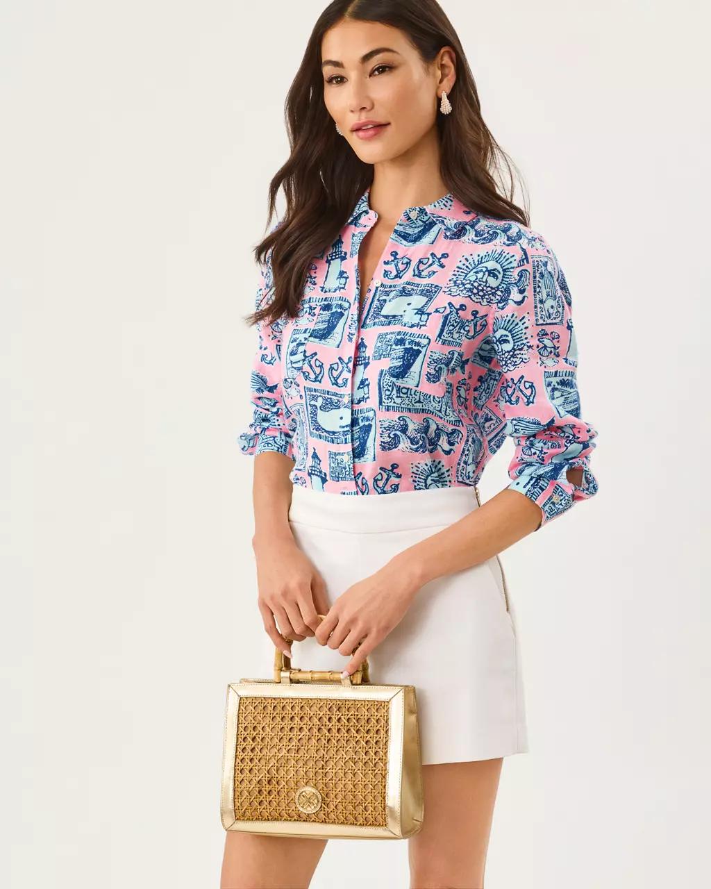 Lilly Pulitzer - Sea View Linen Button Down Shirt - Conch Shell Pink