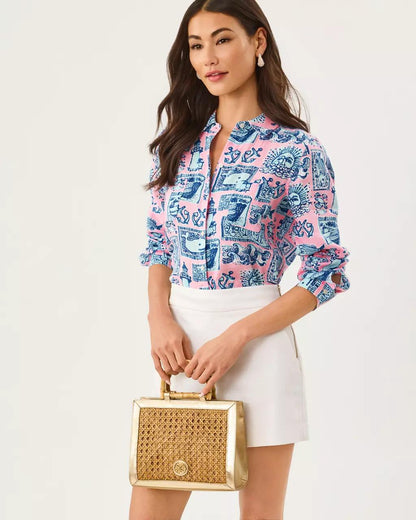 Lilly Pulitzer - Sea View Linen Button Down Shirt - Conch Shell Pink
