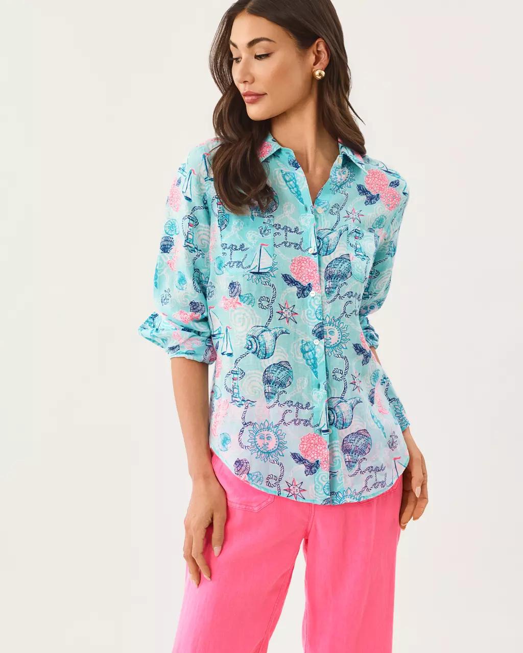 Lilly Pulitzer - Sea View Linen Button Down Shirt - Day Dream Blue