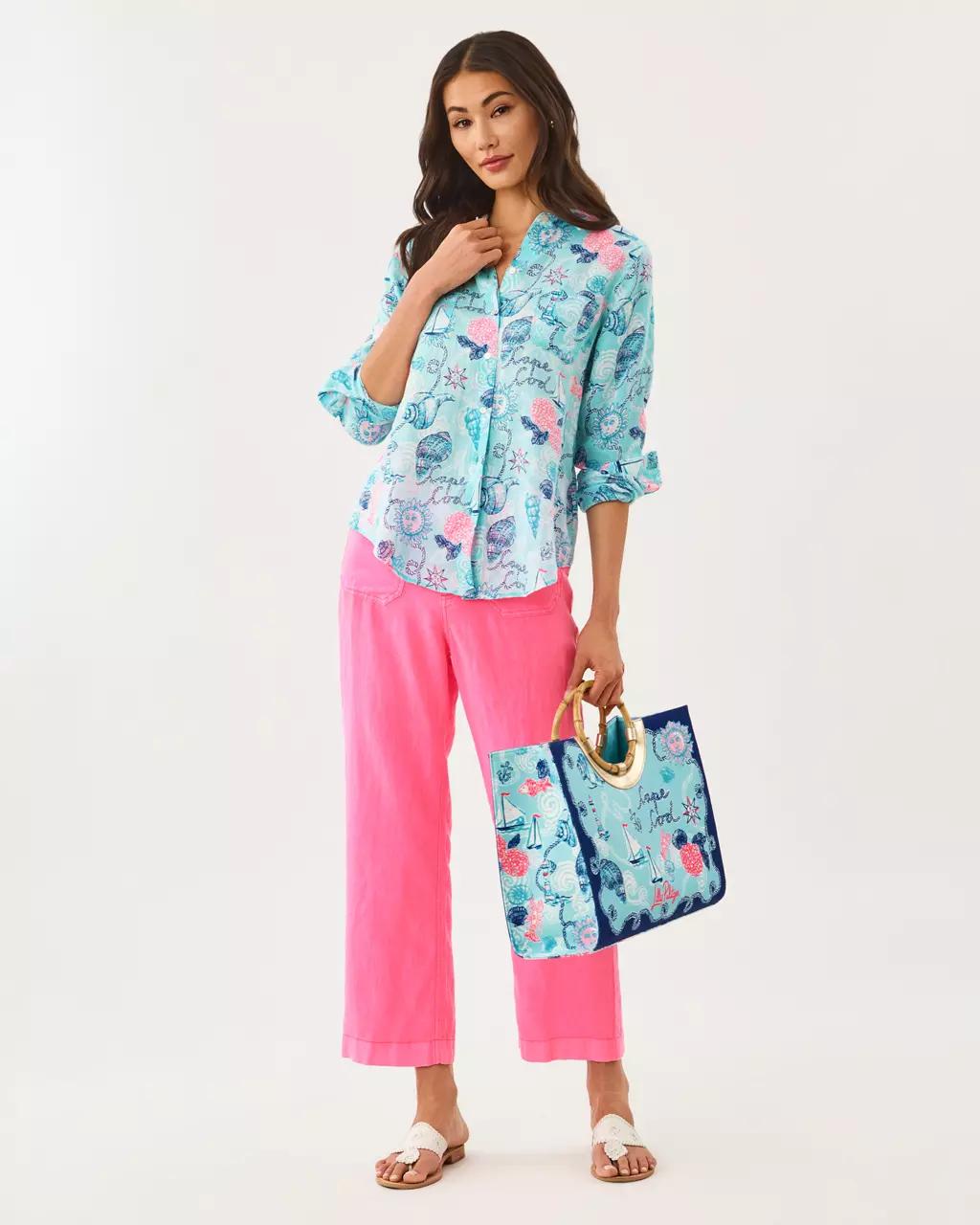 Lilly Pulitzer - Sea View Linen Button Down Shirt - Day Dream Blue