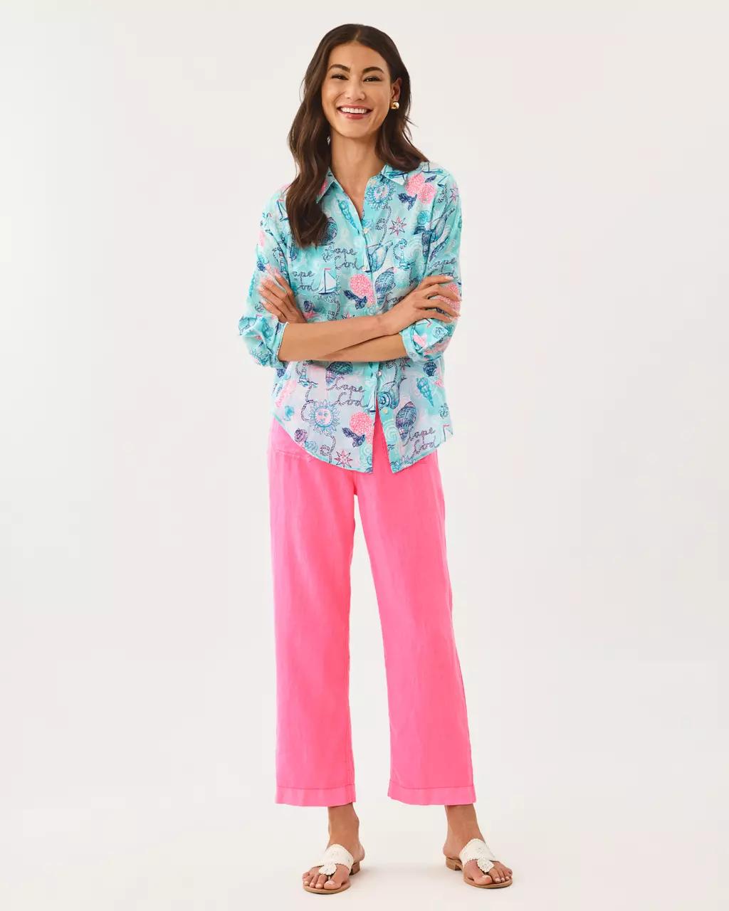 Lilly Pulitzer - Sea View Linen Button Down Shirt - Day Dream Blue