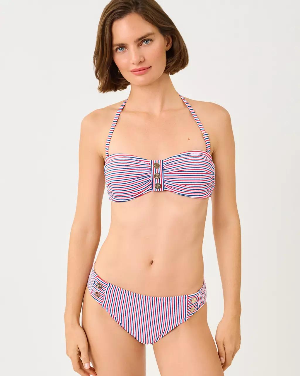 Lilly Pulitzer - Melita Bandeau Swim Top - Resort White X Paradise Punch X Starligh