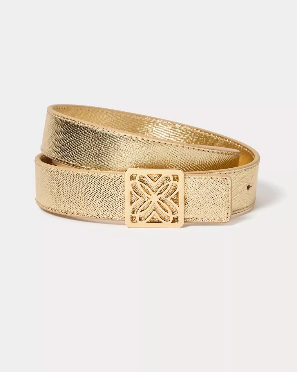 Lilly Pulitzer - Skinny Leather Logo Belt - Gold Metallic