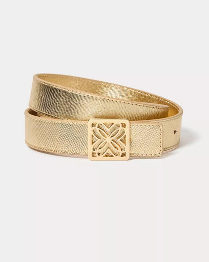 Lilly Pulitzer - Skinny Leather Logo Belt - Gold Metallic