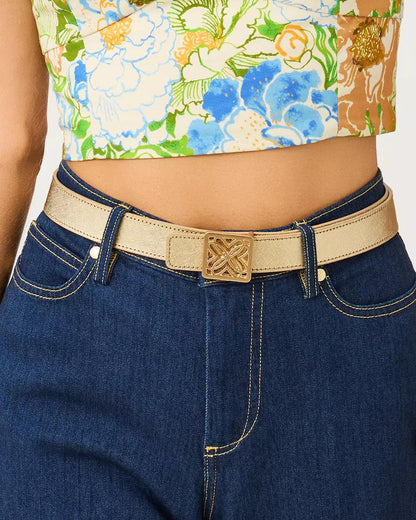Lilly Pulitzer - Skinny Leather Logo Belt - Gold Metallic