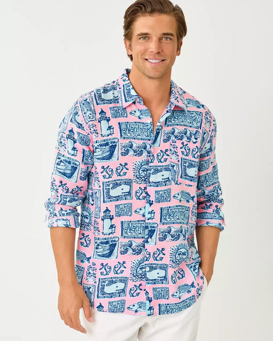 Lilly Pulitzer - Men's Stuff Addison Button Down Linen Shirt - Conch Shell Pink