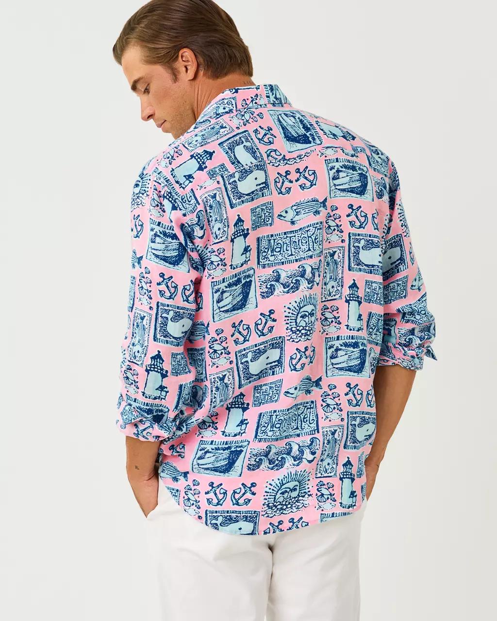 Lilly Pulitzer - Men's Stuff Addison Button Down Linen Shirt - Conch Shell Pink