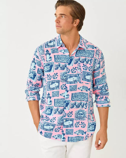 Lilly Pulitzer - Men's Stuff Addison Button Down Linen Shirt - Conch Shell Pink