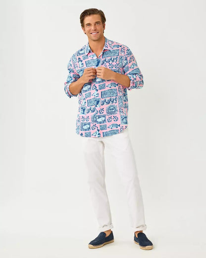 Lilly Pulitzer - Men's Stuff Addison Button Down Linen Shirt - Conch Shell Pink