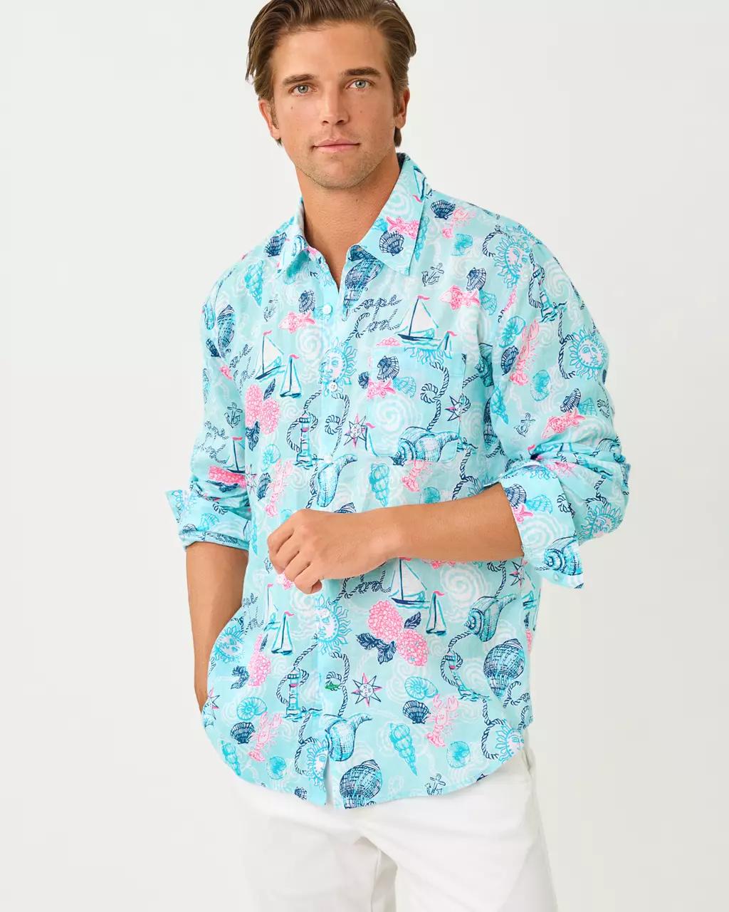 Lilly Pulitzer - Men's Stuff Addison Button Down Linen Shirt - Day Dream Blue