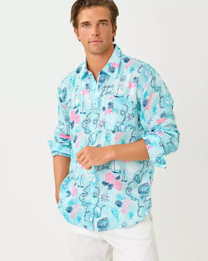 Lilly Pulitzer - Men's Stuff Addison Button Down Linen Shirt - Day Dream Blue