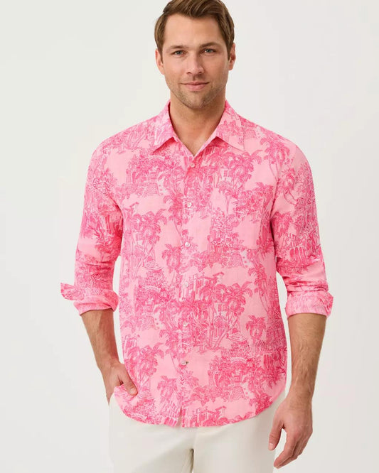Lilly Pulitzer - Men's Stuff Addison Button Down Linen Shirt - Conch Shell Pink