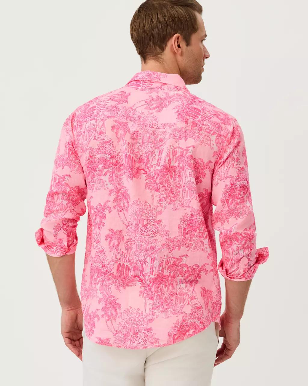 Lilly Pulitzer - Men's Stuff Addison Button Down Linen Shirt - Conch Shell Pink