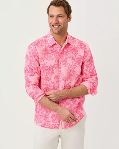 Lilly Pulitzer - Men's Stuff Addison Button Down Linen Shirt - Conch Shell Pink