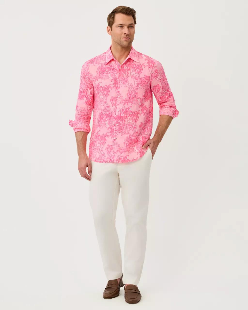 Lilly Pulitzer - Men's Stuff Addison Button Down Linen Shirt - Conch Shell Pink