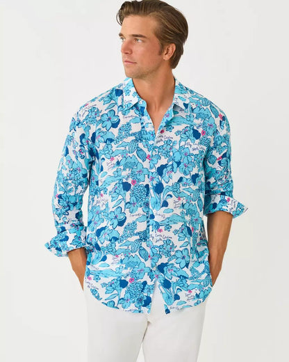 Lilly Pulitzer - Men's Stuff Addison Button Down Linen Shirt - Capri Blue