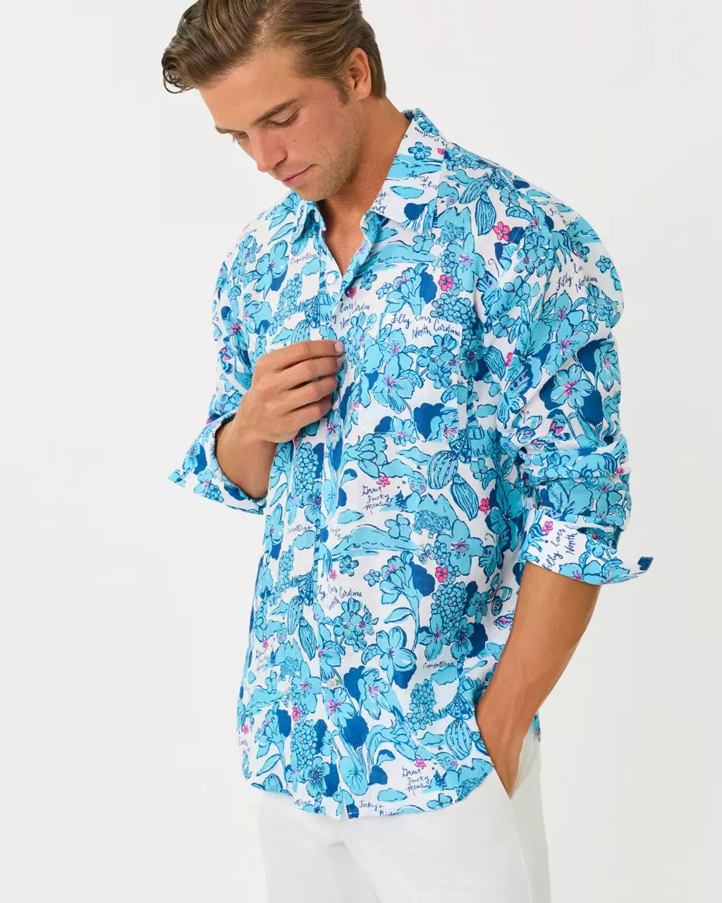 Lilly Pulitzer - Men's Stuff Addison Button Down Linen Shirt - Capri Blue