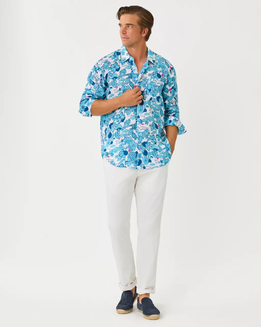 Lilly Pulitzer - Men's Stuff Addison Button Down Linen Shirt - Capri Blue